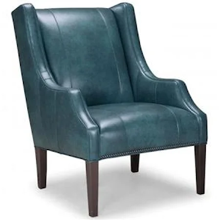 Leather Upholstered Chair with Track Arms and Tapered Wood Legs